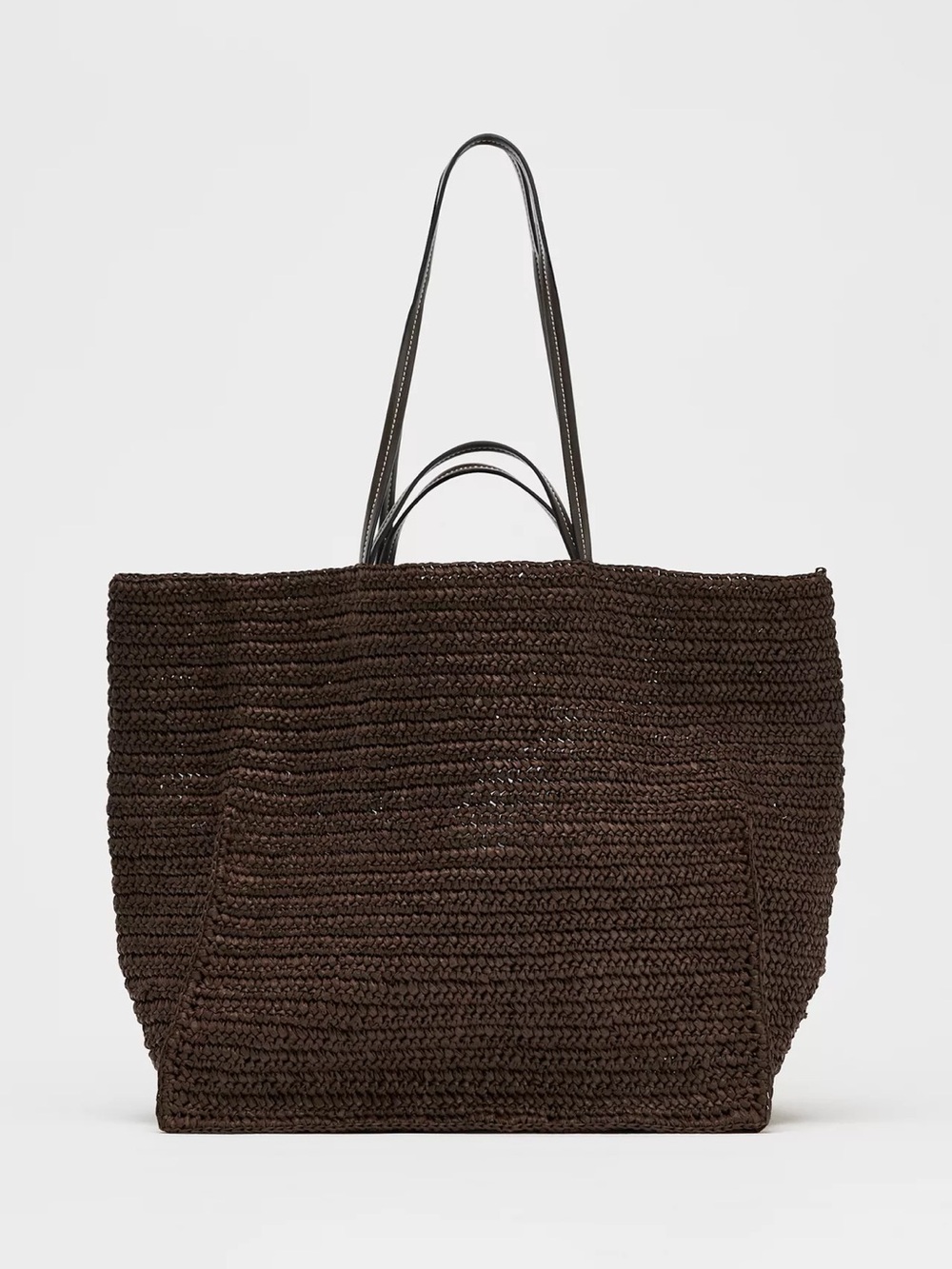 Zara Dark Brown Woven Tote Bag